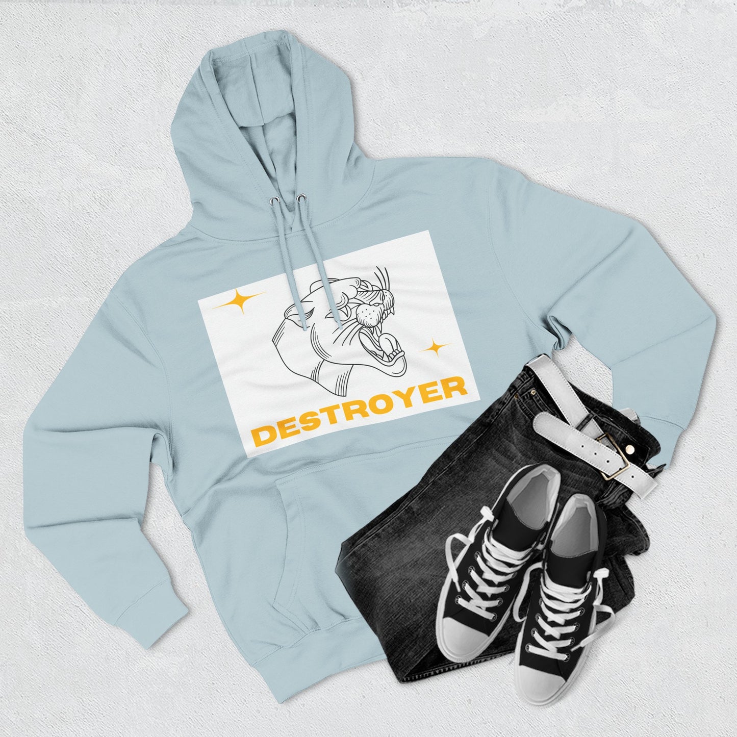 Three-Panel Fleece Hoodie with DESTROYER Design, Cozy Streetwear for Every Occasion, Perfect Gift for Friends, Fun Graphic Hoodie, [...]
