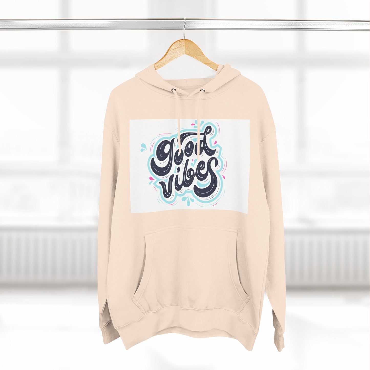 Good Vibes Three-Panel Fleece Hoodie | Cozy Streetwear, Perfect for Casual Outings, Unisex Gift, Inspirational Wear, Everyday Comfort