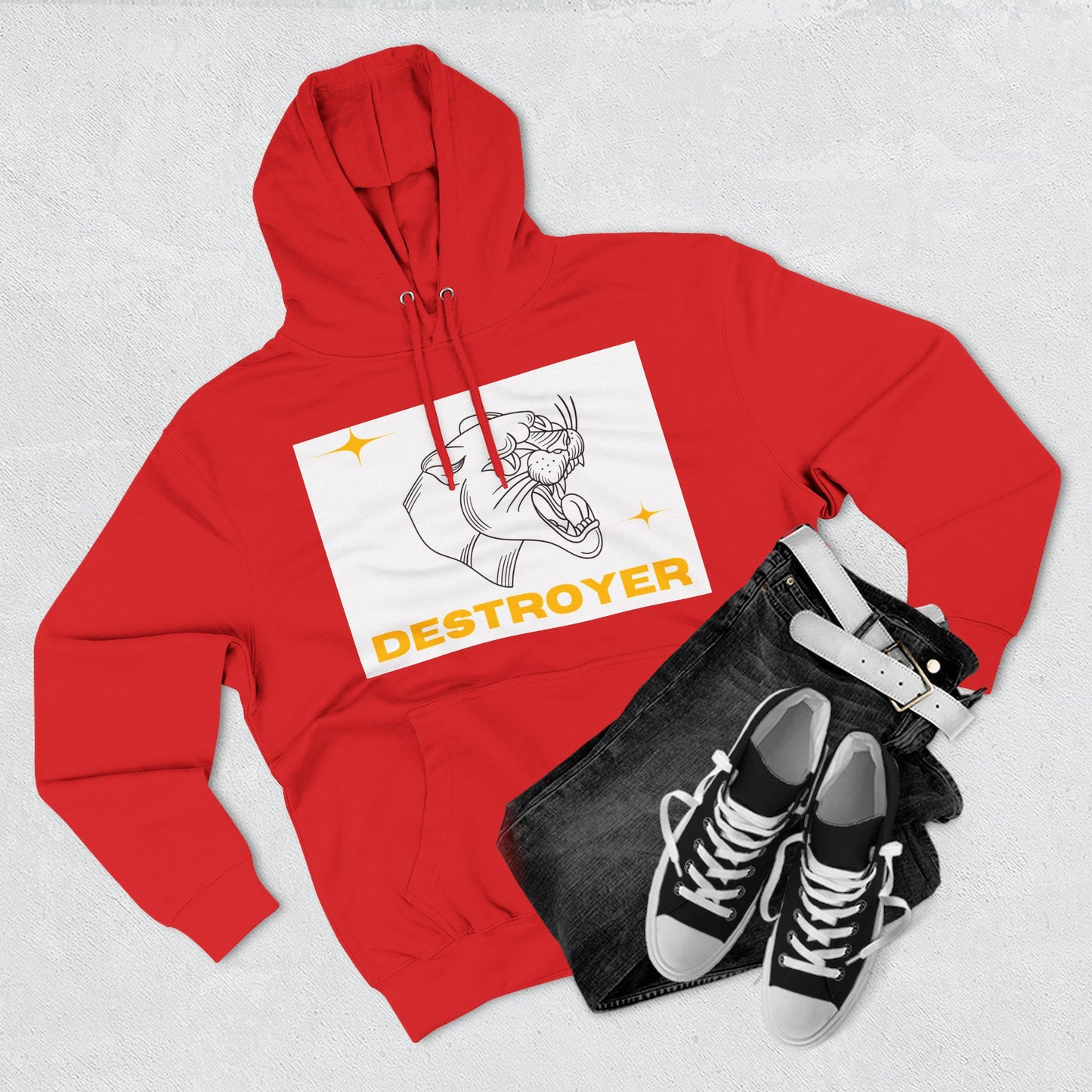 Three-Panel Fleece Hoodie with DESTROYER Design, Cozy Streetwear for Every Occasion, Perfect Gift for Friends, Fun Graphic Hoodie, [...]