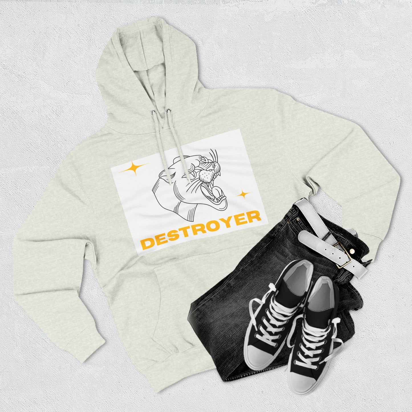 Three-Panel Fleece Hoodie with DESTROYER Design, Cozy Streetwear for Every Occasion, Perfect Gift for Friends, Fun Graphic Hoodie, [...]