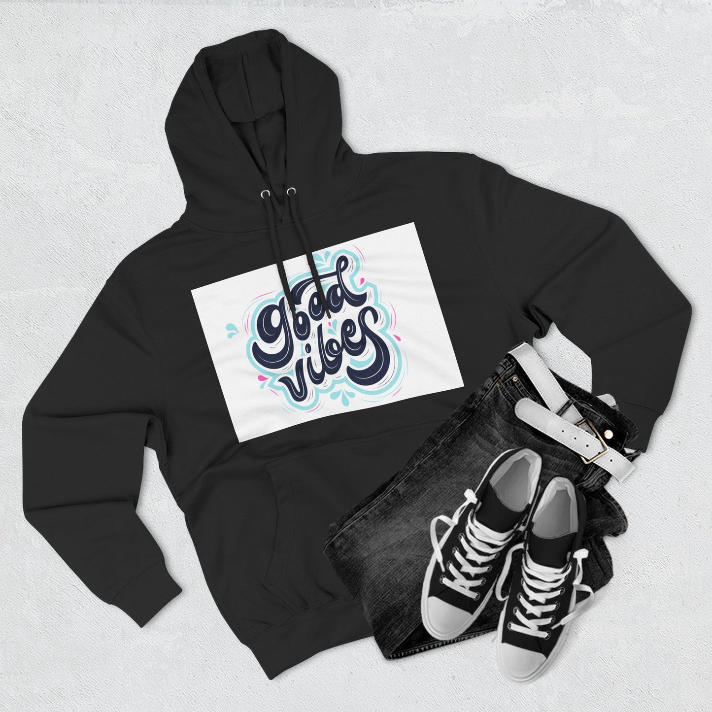 Good Vibes Three-Panel Fleece Hoodie | Cozy Streetwear, Perfect for Casual Outings, Unisex Gift, Inspirational Wear, Everyday Comfort