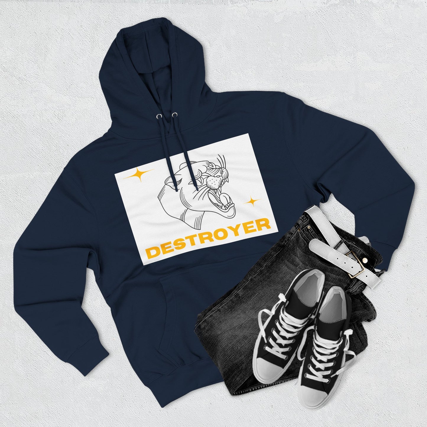 Three-Panel Fleece Hoodie with DESTROYER Design, Cozy Streetwear for Every Occasion, Perfect Gift for Friends, Fun Graphic Hoodie, [...]