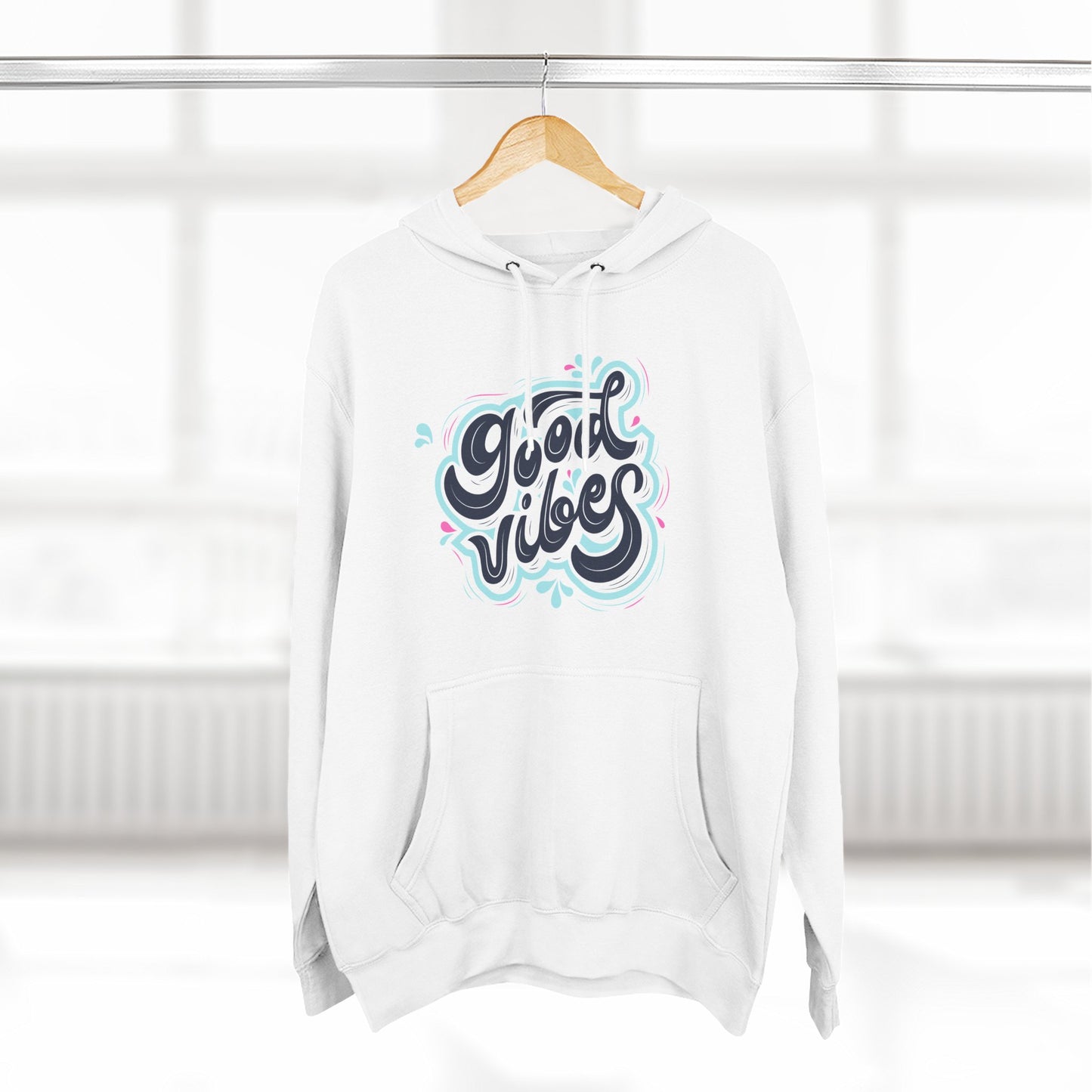 Good Vibes Three-Panel Fleece Hoodie | Cozy Streetwear, Perfect for Casual Outings, Unisex Gift, Inspirational Wear, Everyday Comfort
