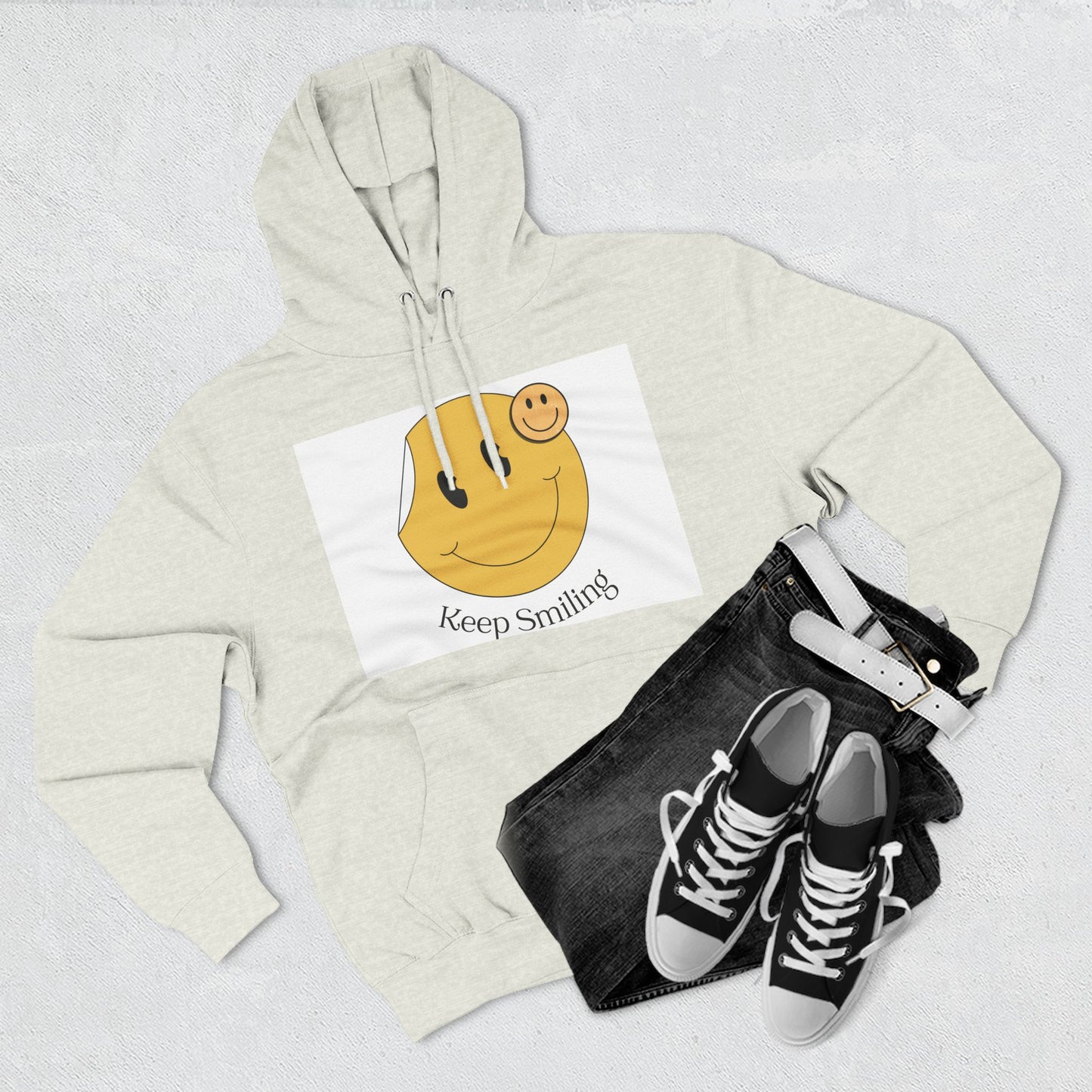 Happy Vibes Fleece Hoodie, Cozy Gift, Keep Smiling Hoodie, Casual Wear, Trendy Sweatshirt, Unisex Fashion