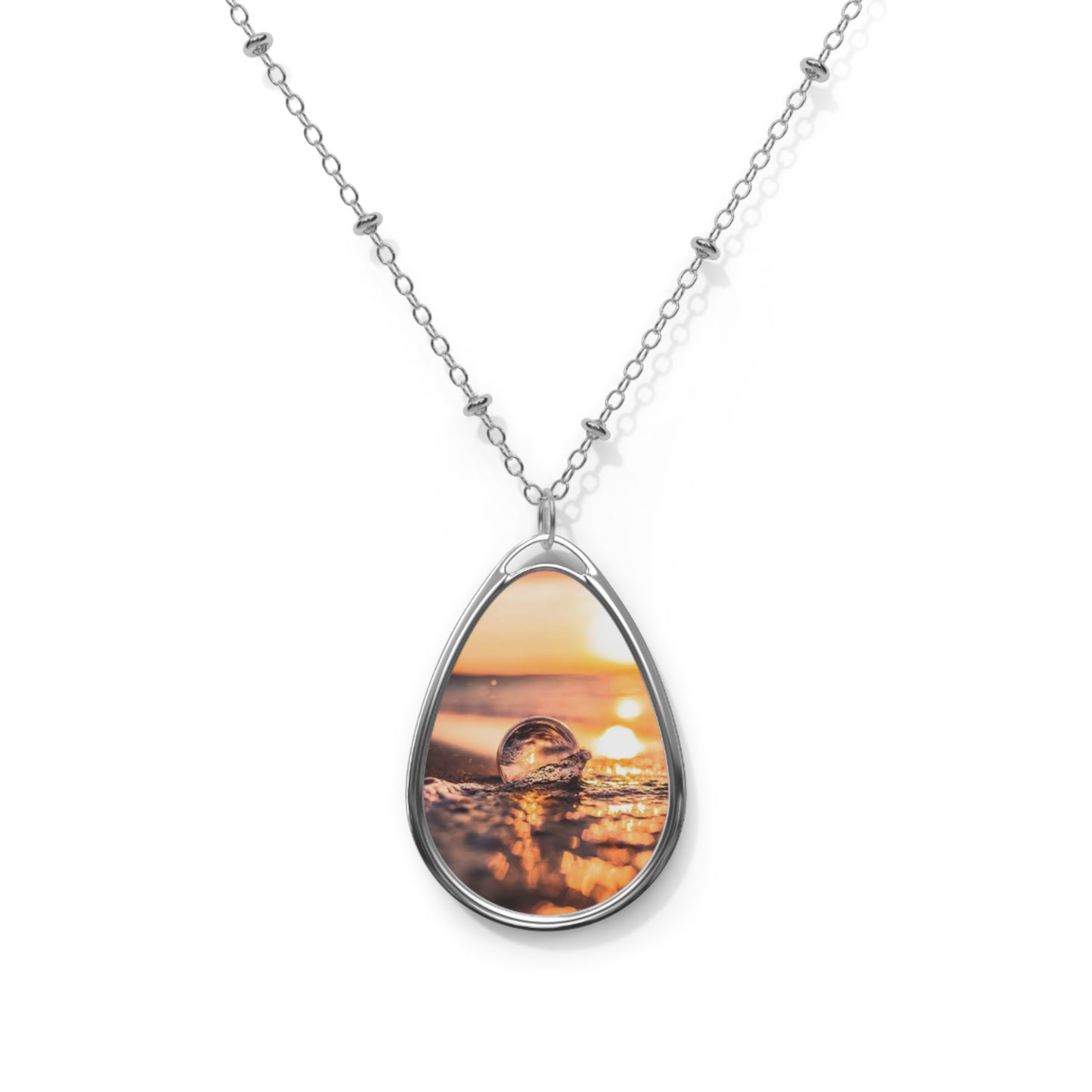 Elegant Oval Necklace, Ocean Sunset Pendant, Nature-Inspired Jewelry, Gift for Her, Layering Accessory, Everyday Wear