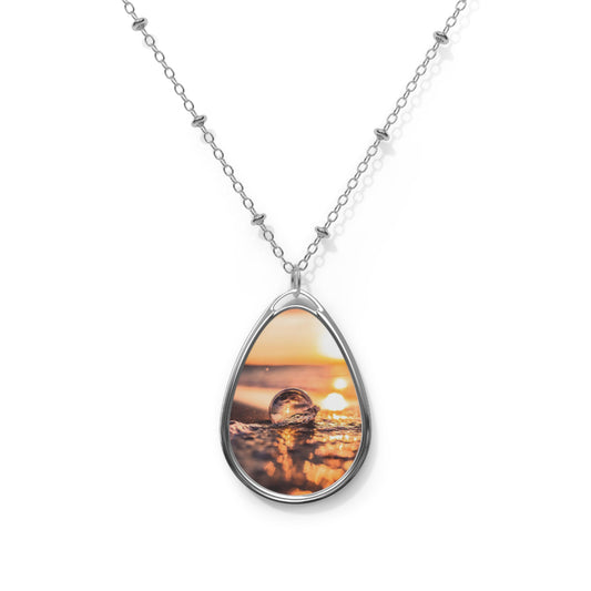 Elegant Oval Necklace, Ocean Sunset Pendant, Nature-Inspired Jewelry, Gift for Her, Layering Accessory, Everyday Wear