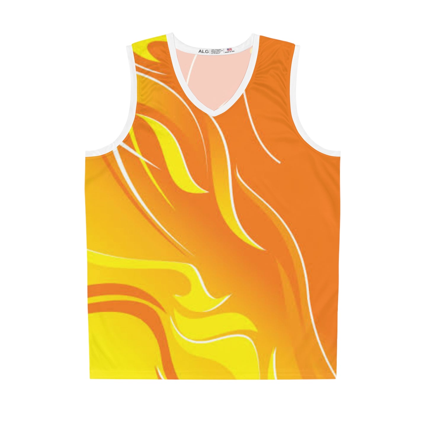 Vibrant Flame Basketball Jersey, Custom Sportswear, Gift for Athletes, Summer Sports Apparel, Unique Team Jersey