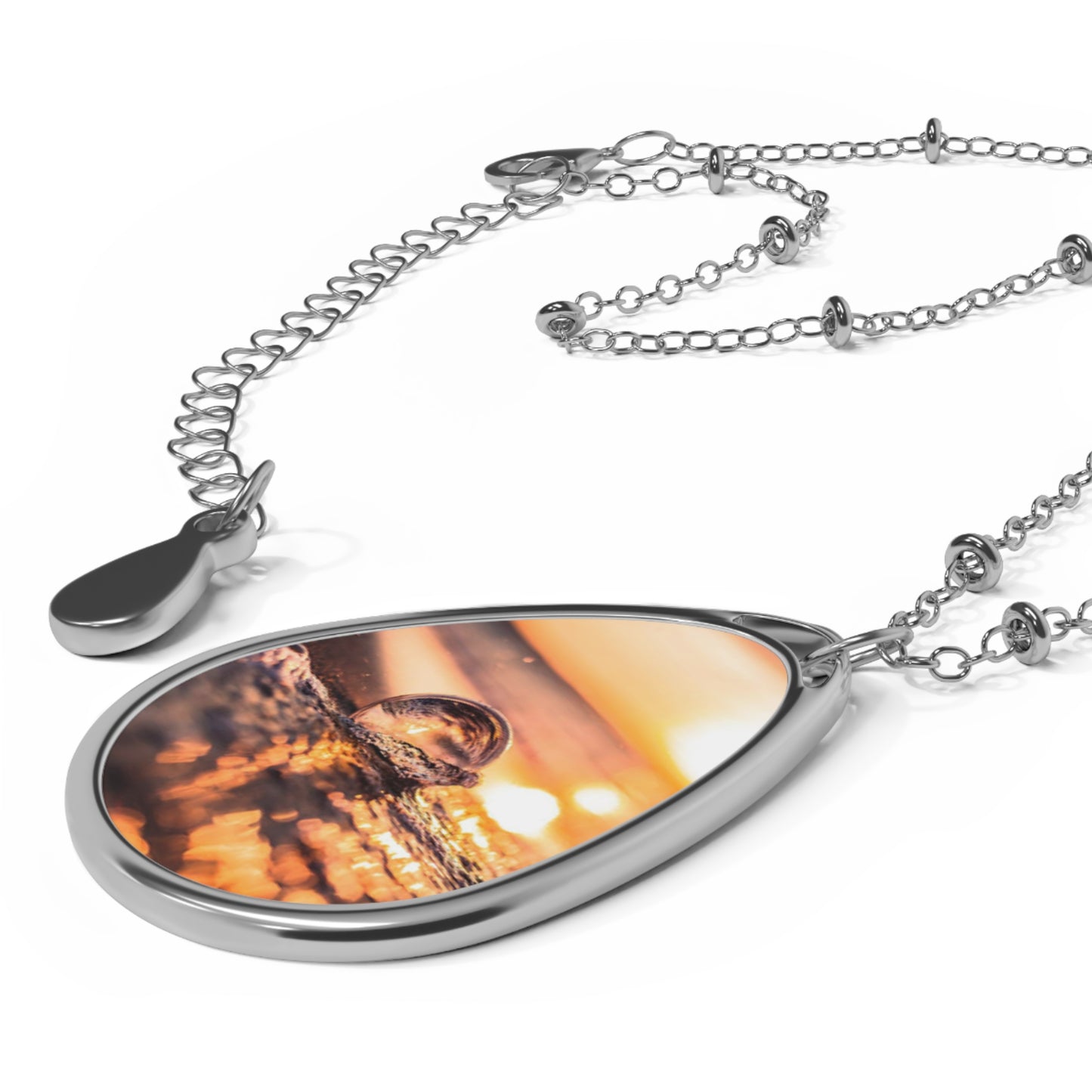 Elegant Oval Necklace, Ocean Sunset Pendant, Nature-Inspired Jewelry, Gift for Her, Layering Accessory, Everyday Wear