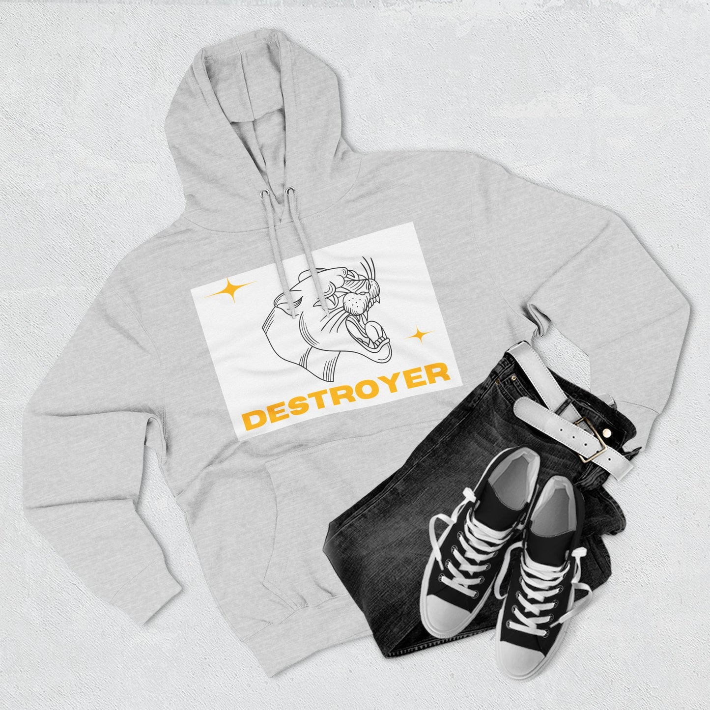 Three-Panel Fleece Hoodie with DESTROYER Design, Cozy Streetwear for Every Occasion, Perfect Gift for Friends, Fun Graphic Hoodie, [...]