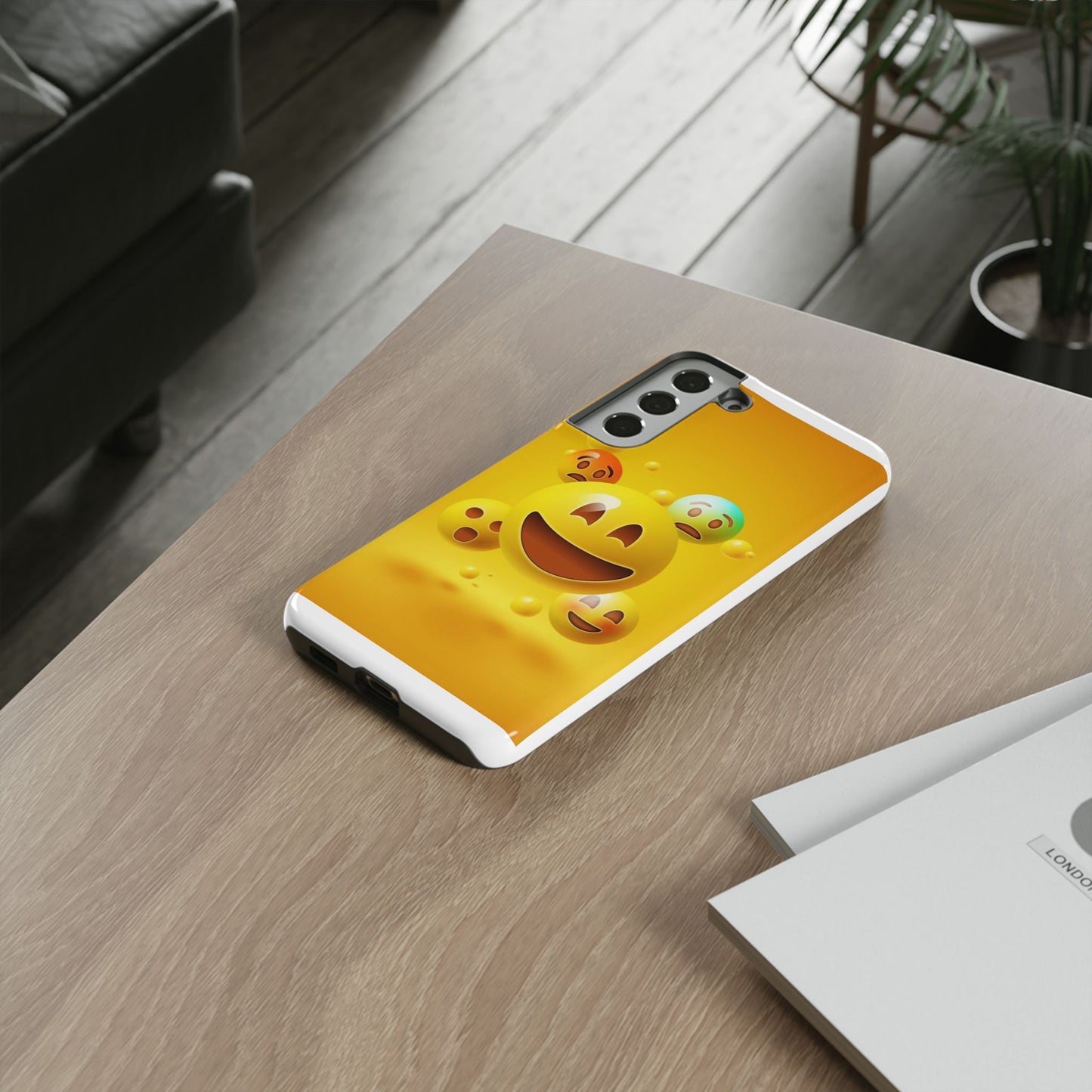Smiley Face Phone Case, Fun Emoji Phone Cover, Durable Tough Case, Gift for Friends, Bright Yellow Accessory